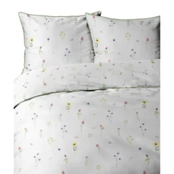 Pościel z perkalu 220 x 200 cm Lame Percale, kolorowe kwiatki, biała
