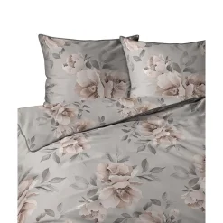 Pościel z perkalu 220 x 200 cm Lame Percale, kwiaty, szara