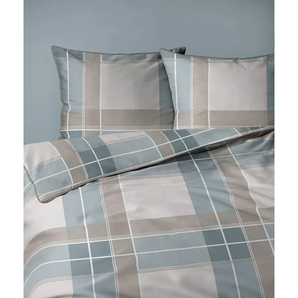 Pościel z perkalu 220 x 200 cm Lame Percale, geometria, niebieska