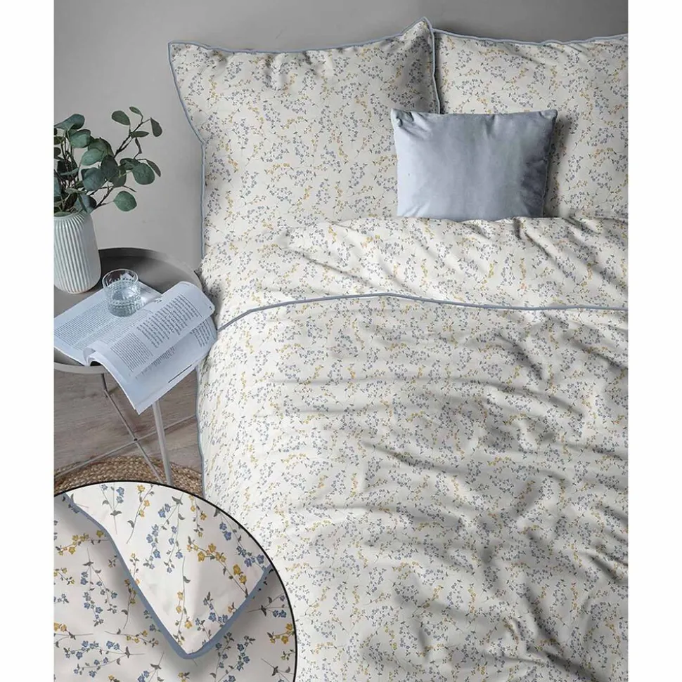 Pościel z perkalu 160 x 200 cm Lame Percale, niebiesko-żółte kwiaty