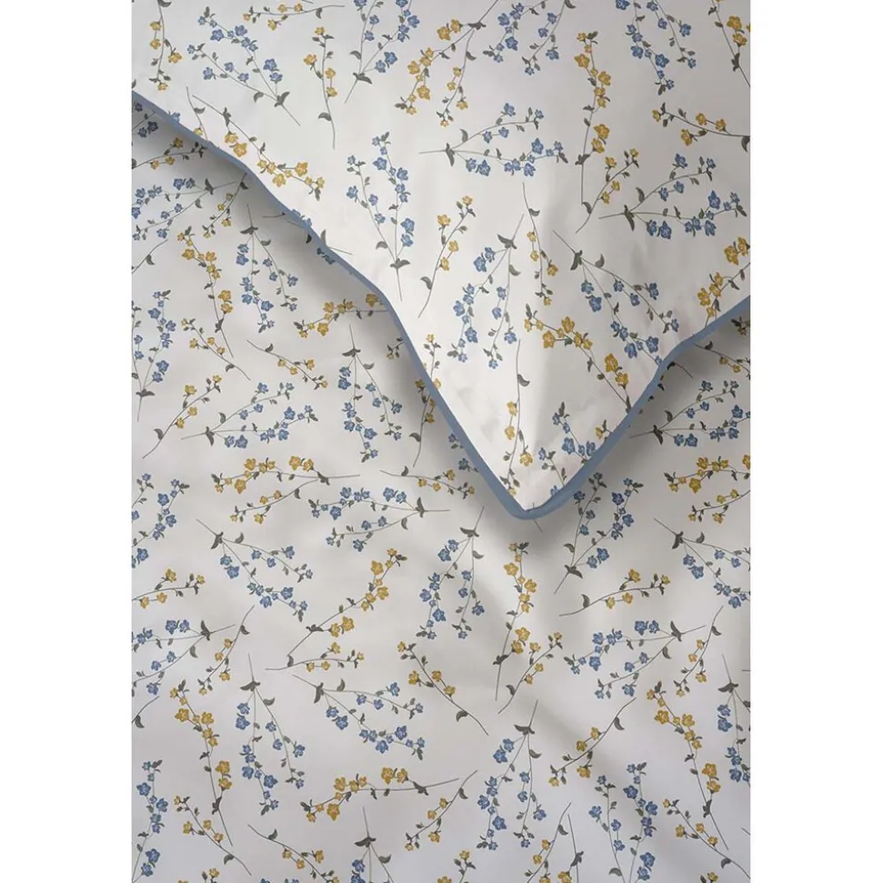 Pościel z perkalu 160 x 200 cm Lame Percale, niebiesko-żółte kwiaty