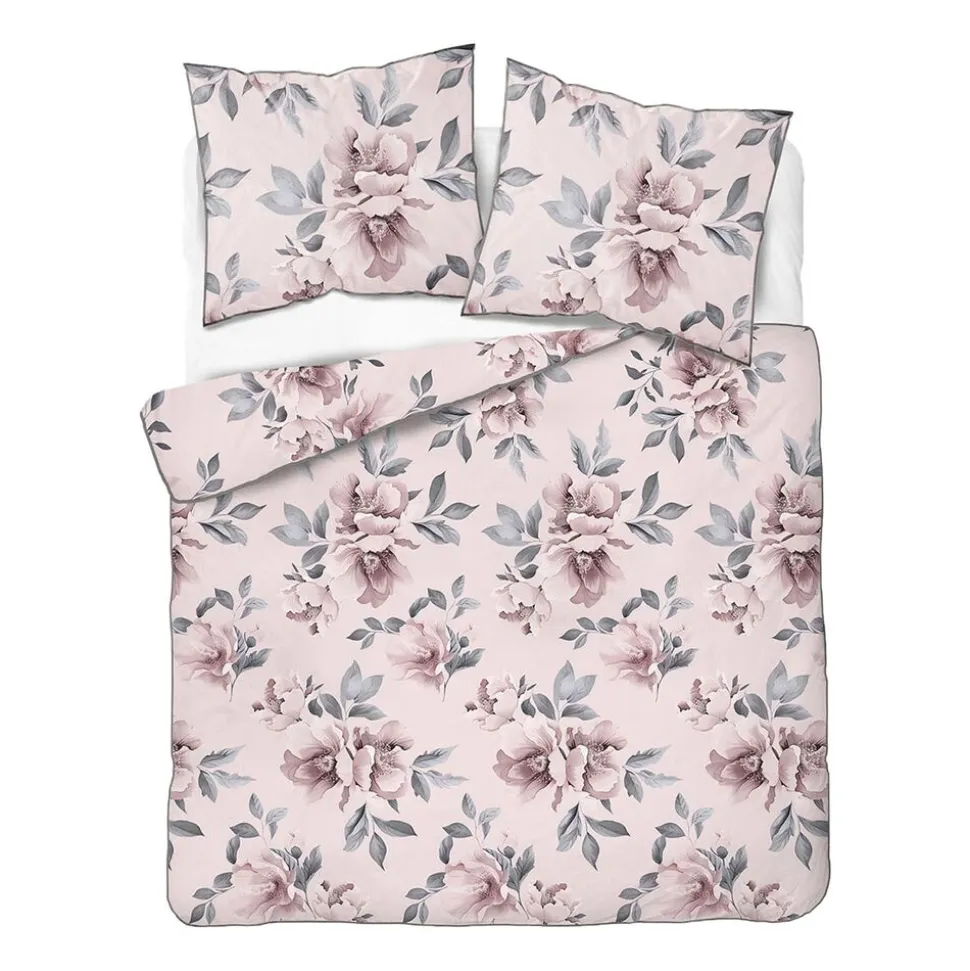 Pościel z perkalu 220 x 200 cm Lame Percale, kwiaty, różowa