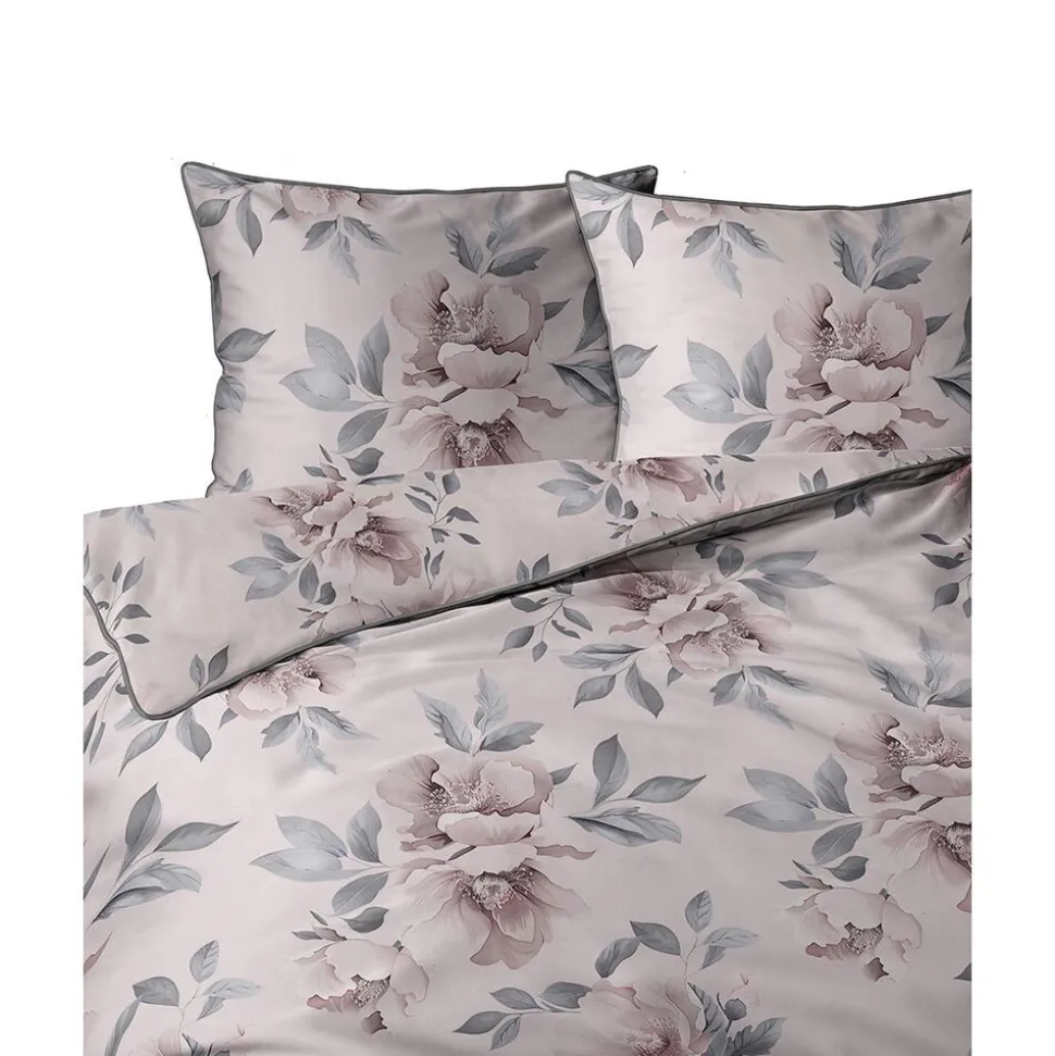 Pościel z perkalu 220 x 200 cm Lame Percale, kwiaty, różowa