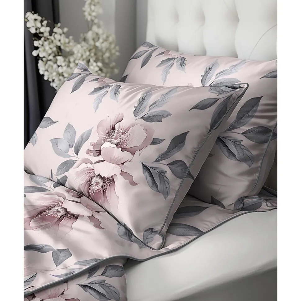 Pościel z perkalu 220 x 200 cm Lame Percale, kwiaty, różowa