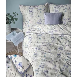 Pościel z perkalu 160 x 200 cm Lame Percale, niebieskie kwiatki