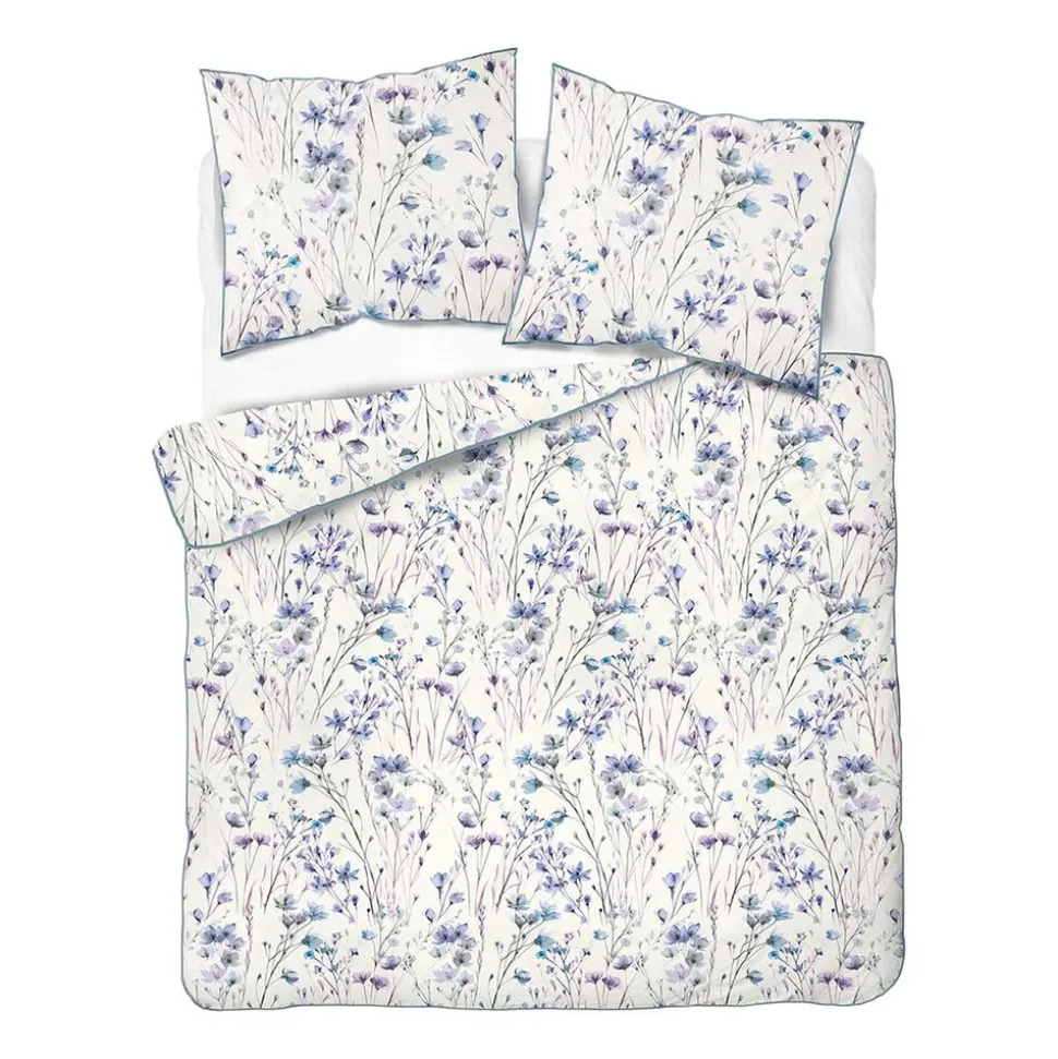 Pościel z perkalu 160 x 200 cm Lame Percale, niebieskie kwiatki