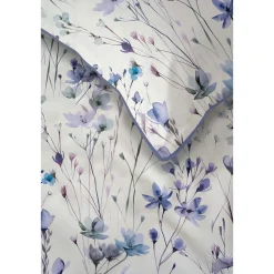 Pościel z perkalu 160 x 200 cm Lame Percale, niebieskie kwiatki