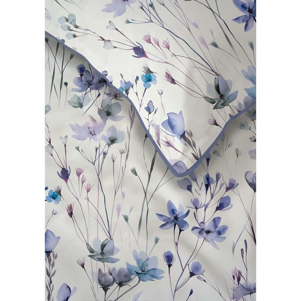 Pościel z perkalu 160 x 200 cm Lame Percale, niebieskie kwiatki