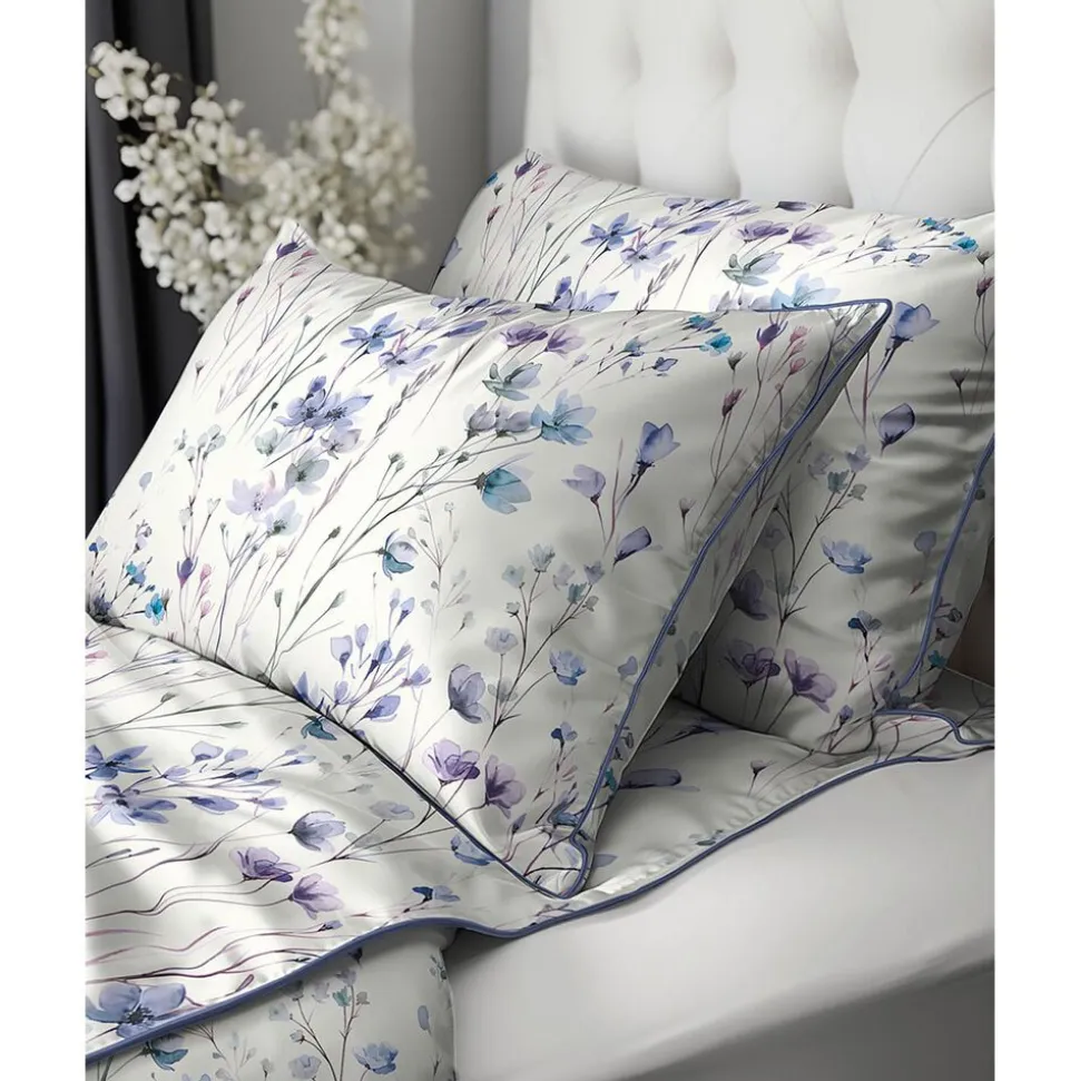 Pościel z perkalu 160 x 200 cm Lame Percale, niebieskie kwiatki