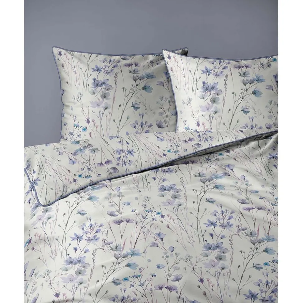 Pościel z perkalu 160 x 200 cm Lame Percale, niebieskie kwiatki