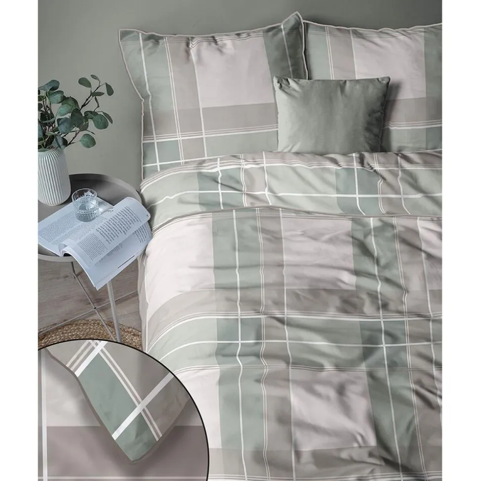 Pościel z perkalu 220 x 200 cm Lame Percale, geometria, zielona