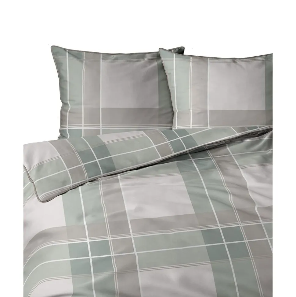 Pościel z perkalu 220 x 200 cm Lame Percale, geometria, zielona