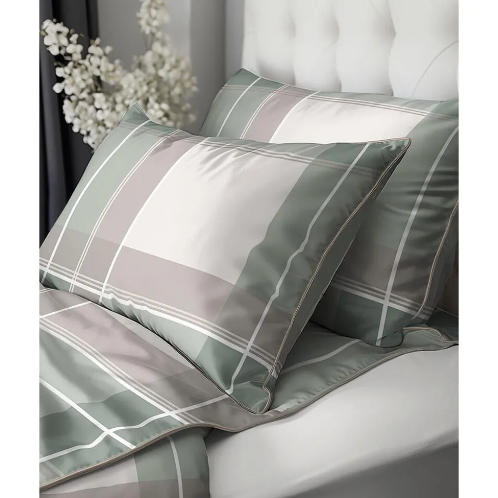 Pościel z perkalu 220 x 200 cm Lame Percale, geometria, zielona
