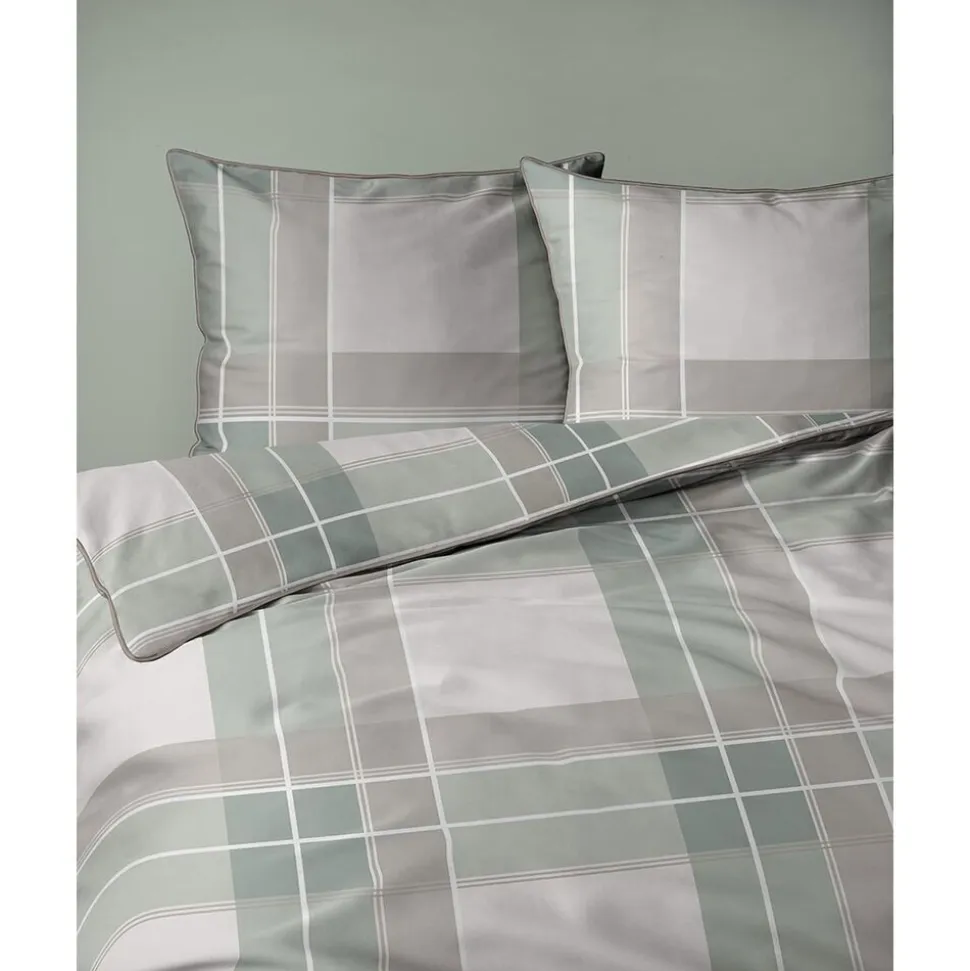 Pościel z perkalu 220 x 200 cm Lame Percale, geometria, zielona