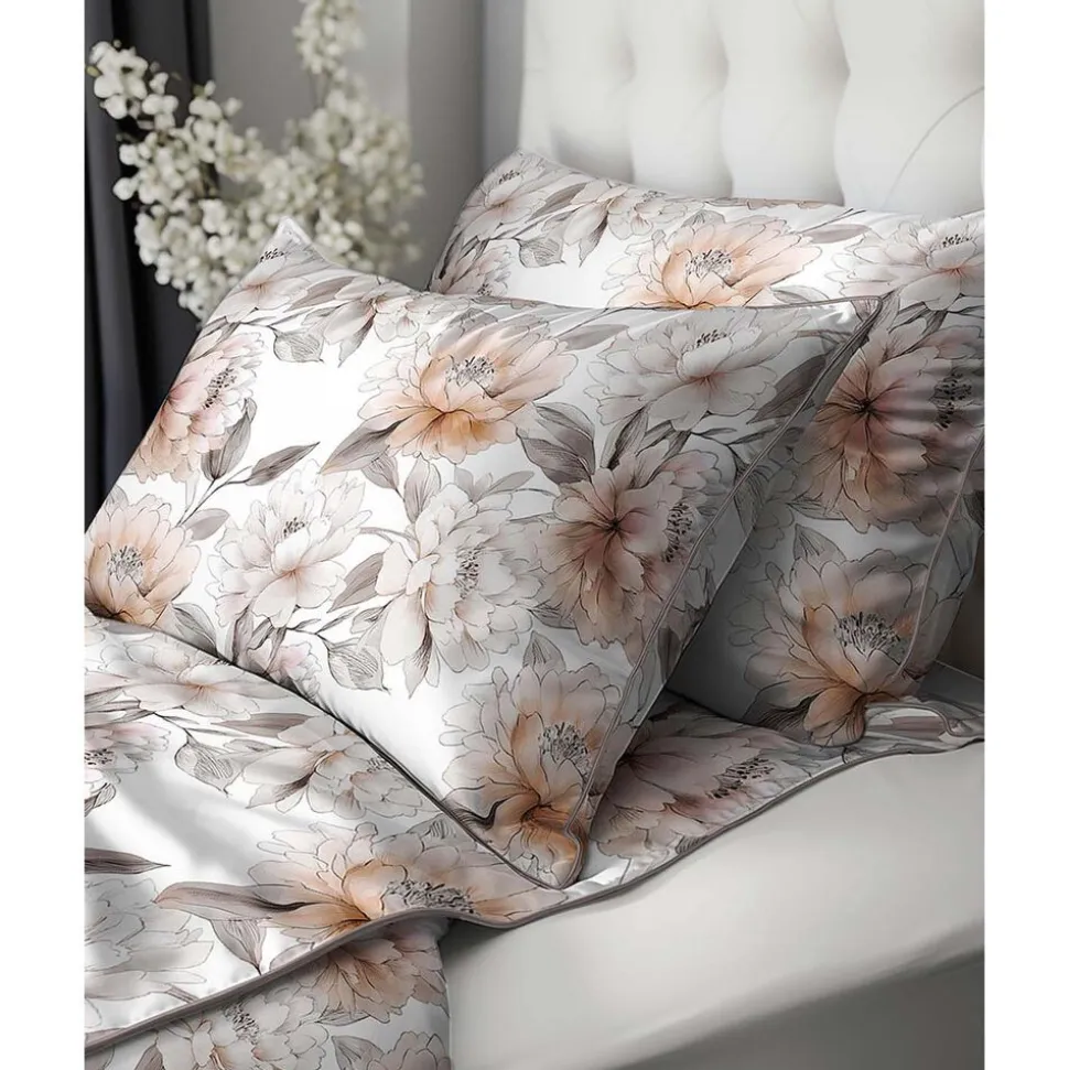 Pościel z perkalu 220 x 200 cm Lame Percale, beżowe kwiaty