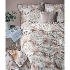 Pościel z perkalu 220 x 200 cm Lame Percale, beżowe kwiaty