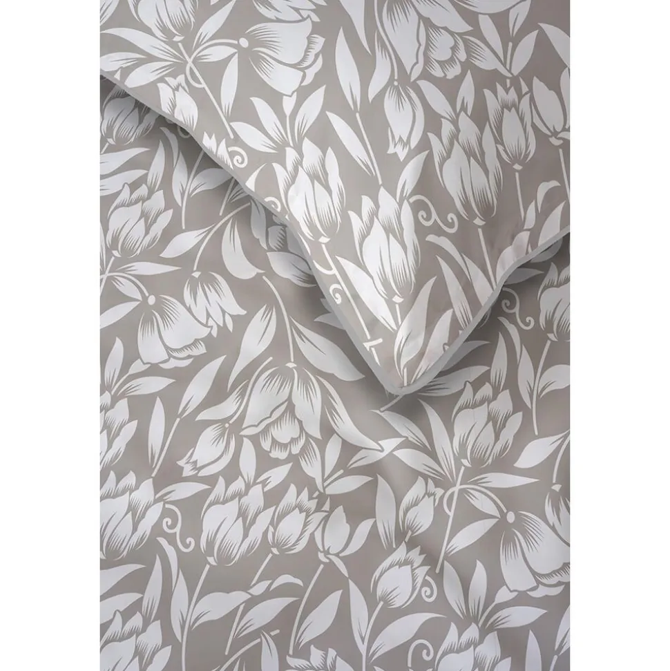 Pościel z perkalu 160 x 200 cm Lame Percale, białe kwiaty, beżowa