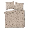Pościel z perkalu 220 x 200 cm Lame Percale, czarne kwiaty, beżowa