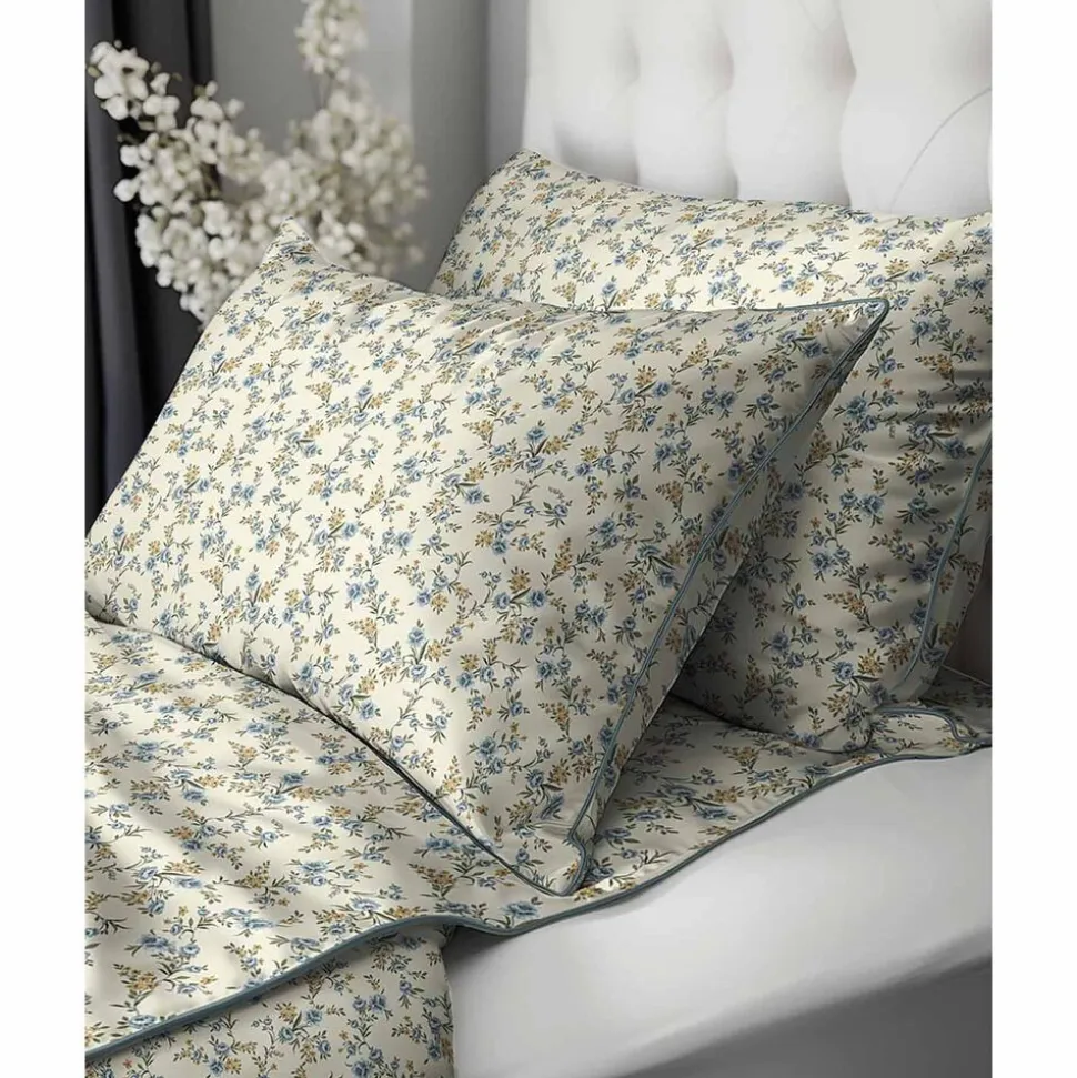 Pościel z perkalu 220 x 200 cm Lame Percale, kwiatki, ecru