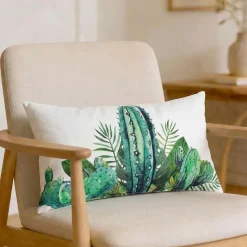 Poduszka Domarex Cleo Bahama Saguaro, 30 x 50 cm, kaktusy, biała