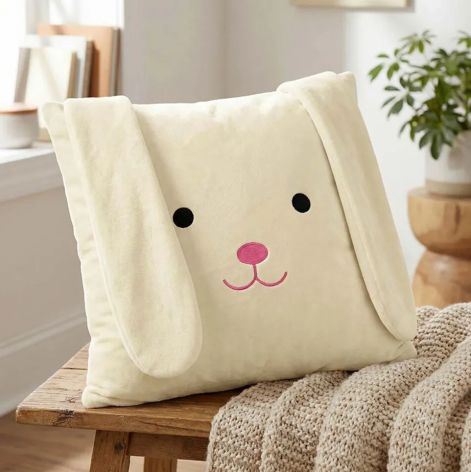 Poduszka pluszowa z uszami Domarex Mooky, 40 x 40 cm, kremowa