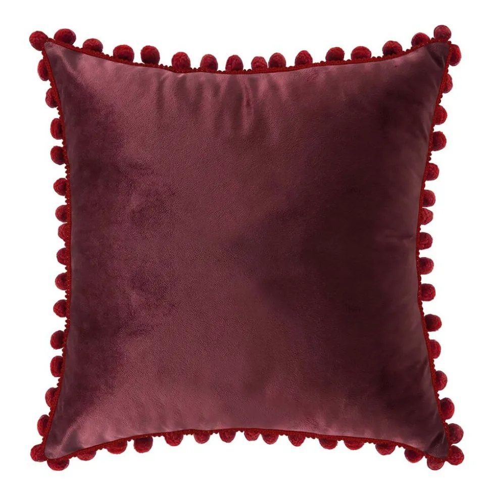 Poduszka z pomponikami Domarex Velvet Pom Poms 40 x 40 cm, velvet, bordowa