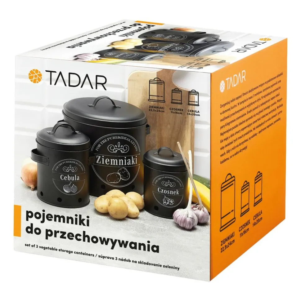 Pojemniki do przechowywania warzyw Tadar, 3 sztuki, czarne