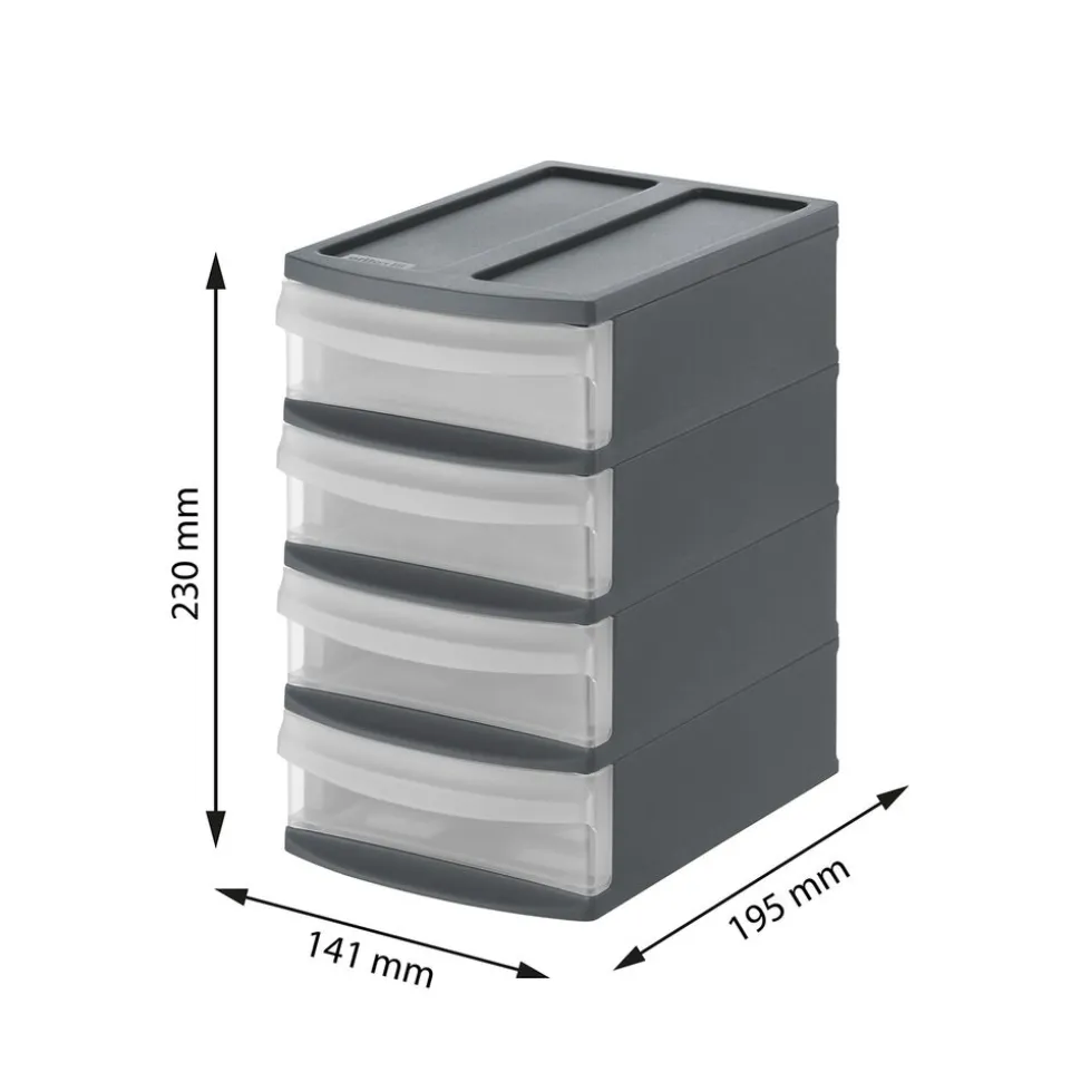 Pojemnik z 4 szufladami 14,1 x 19,5 x 23,3 cm Rotho Tower, antracytowy