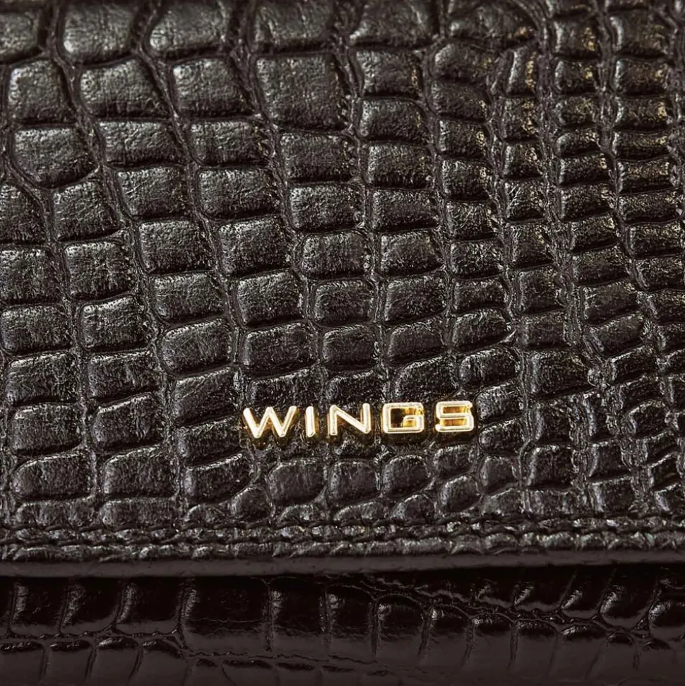Portfel damski skórzany Wings 2W10, czarny, fakturowany