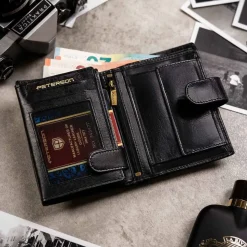 Portfel, etui na karty i brelok z czarnej skóry naturalnej Peterson