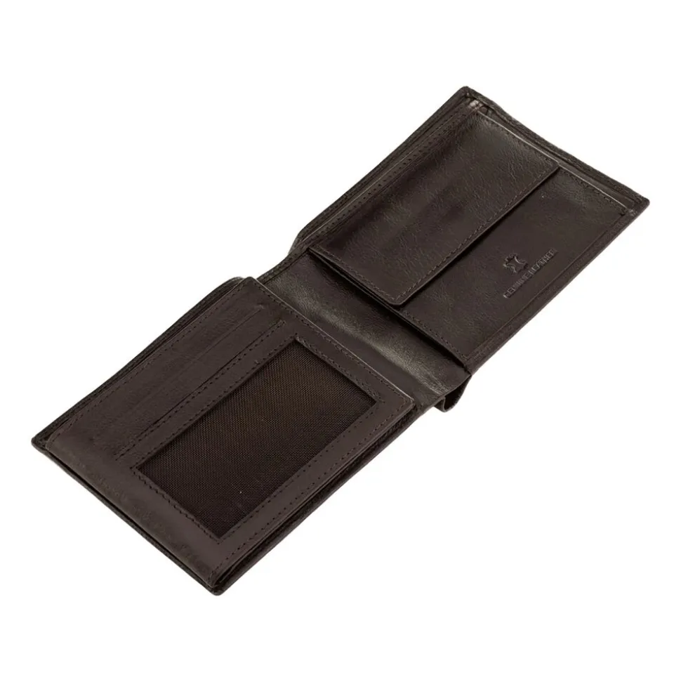 Portfel męski ze skóry bydlęcej Wings, 11 x 13 x 2 cm, RFID, z kieszenią na monety, brązowy