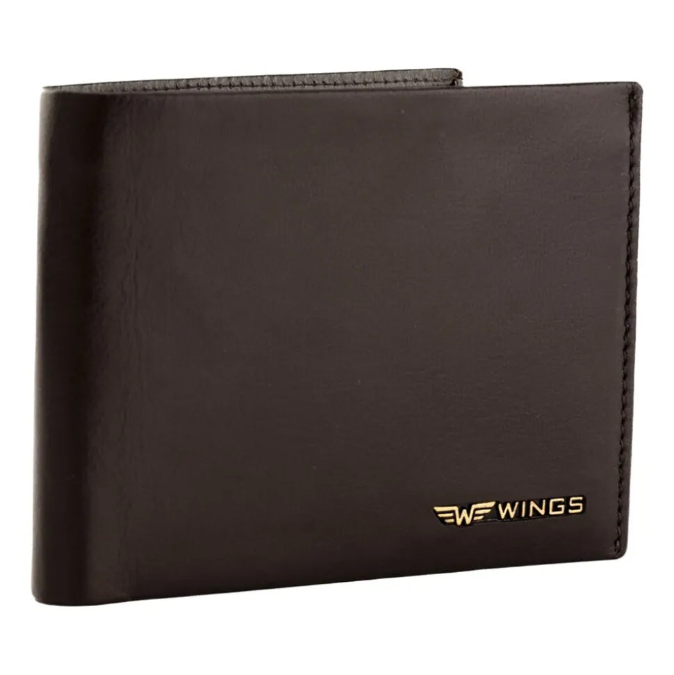 Portfel męski ze skóry bydlęcej Wings, 11 x 13 x 2 cm, RFID, z kieszenią na monety, brązowy