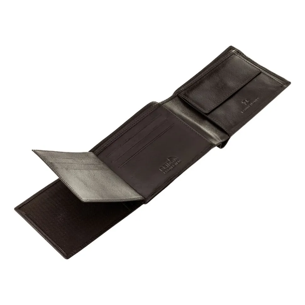 Portfel męski ze skóry bydlęcej Wings, 11 x 13 x 2 cm, RFID, z kieszenią na monety, brązowy