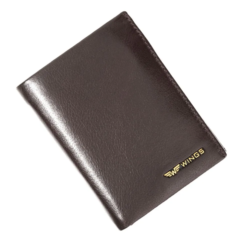 Portfel męski ze skóry bydlęcej Wings, 13 x 10 x 2 cm, RFID, brązowy