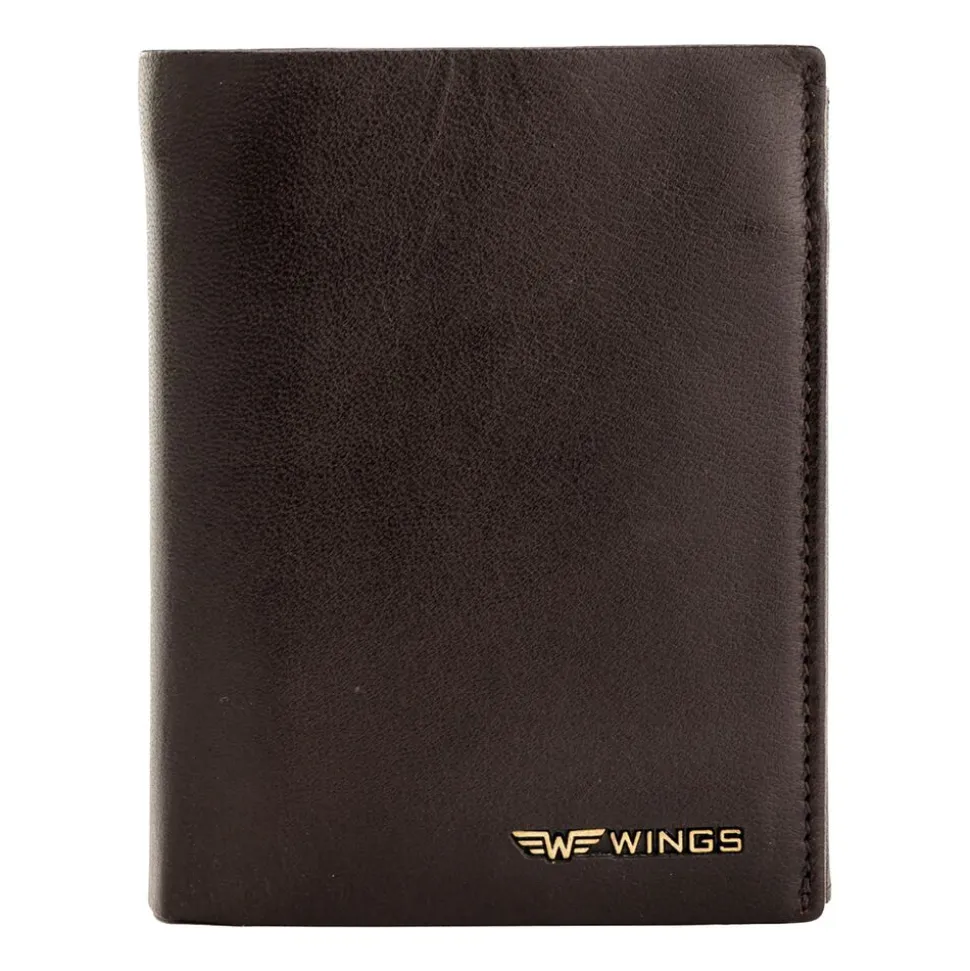 Portfel męski ze skóry bydlęcej Wings, 13 x 10 x 2 cm, RFID, brązowy