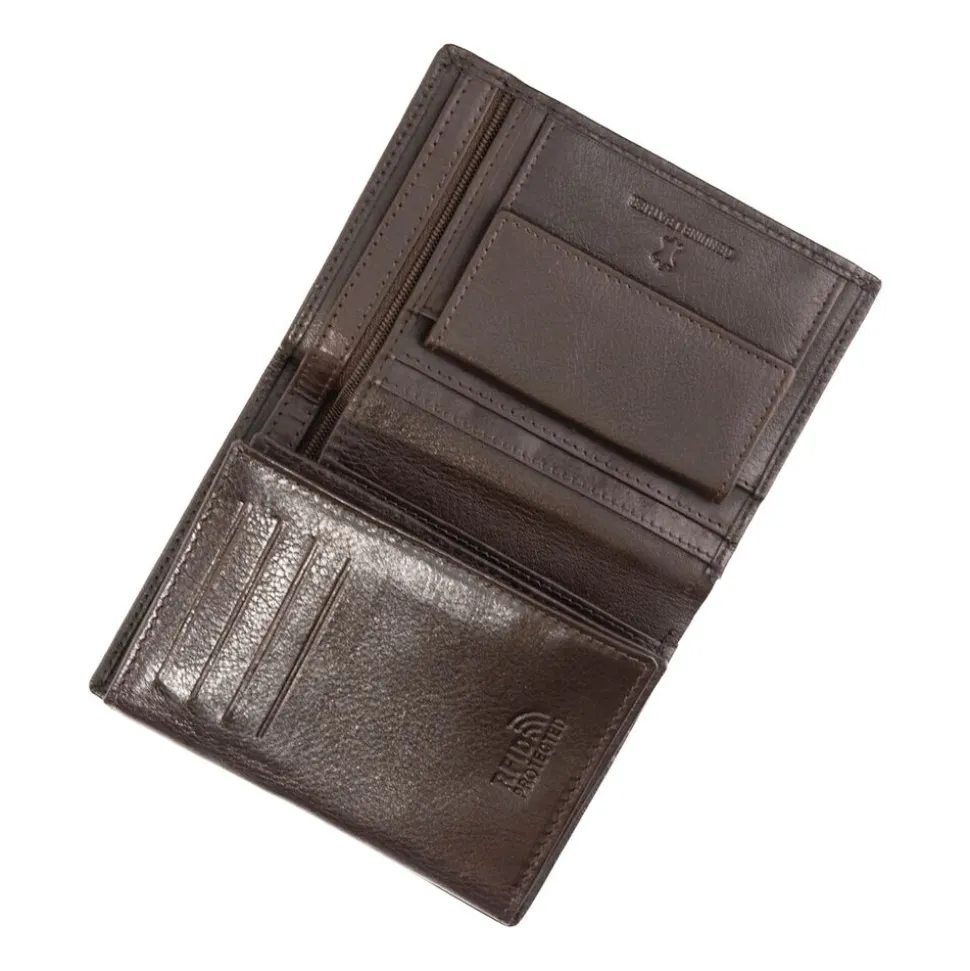 Portfel męski ze skóry bydlęcej Wings, 13 x 10 x 2 cm, RFID, brązowy
