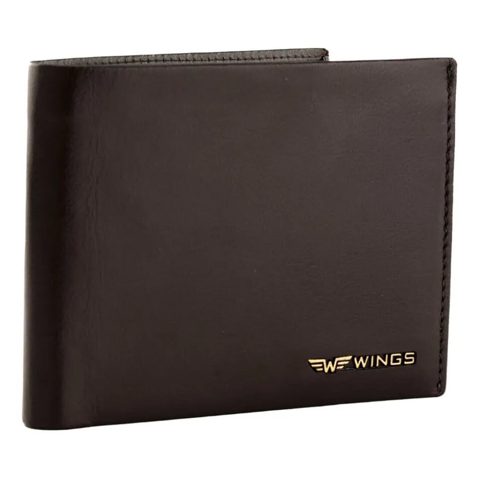 Portfel męski ze skóry bydlęcej Wings, 11 x 13 x 2 cm, RFID, brązowy