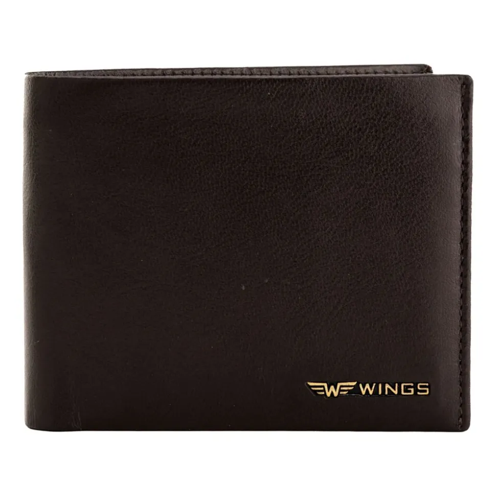 Portfel męski ze skóry bydlęcej Wings, 11 x 13 x 2 cm, RFID, brązowy