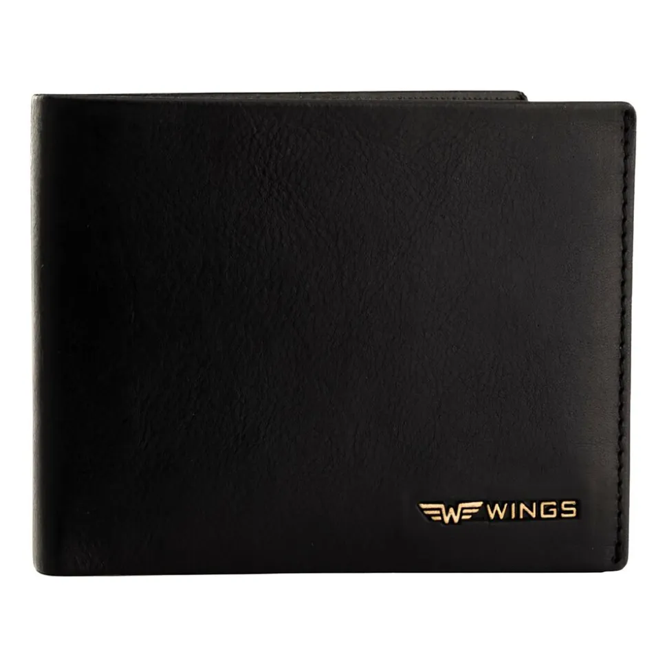 Portfel męski ze skóry bydlęcej Wings, 11 x 13 x 2 cm, RFID, czarny