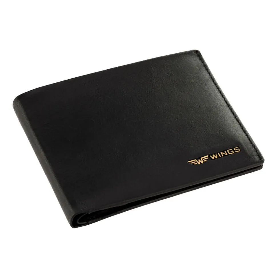 Portfel męski ze skóry bydlęcej Wings, 11 x 13 x 2 cm, RFID, czarny