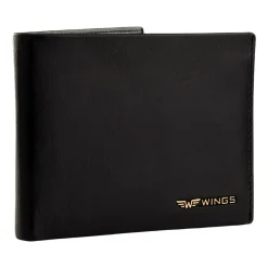 Portfel męski ze skóry bydlęcej Wings, 11 x 13 x 2 cm, RFID, z kieszenią na monety, czarny