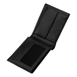 Portfel męski ze skóry bydlęcej Wings, 11 x 13 x 2 cm, RFID, z kieszenią na monety, czarny