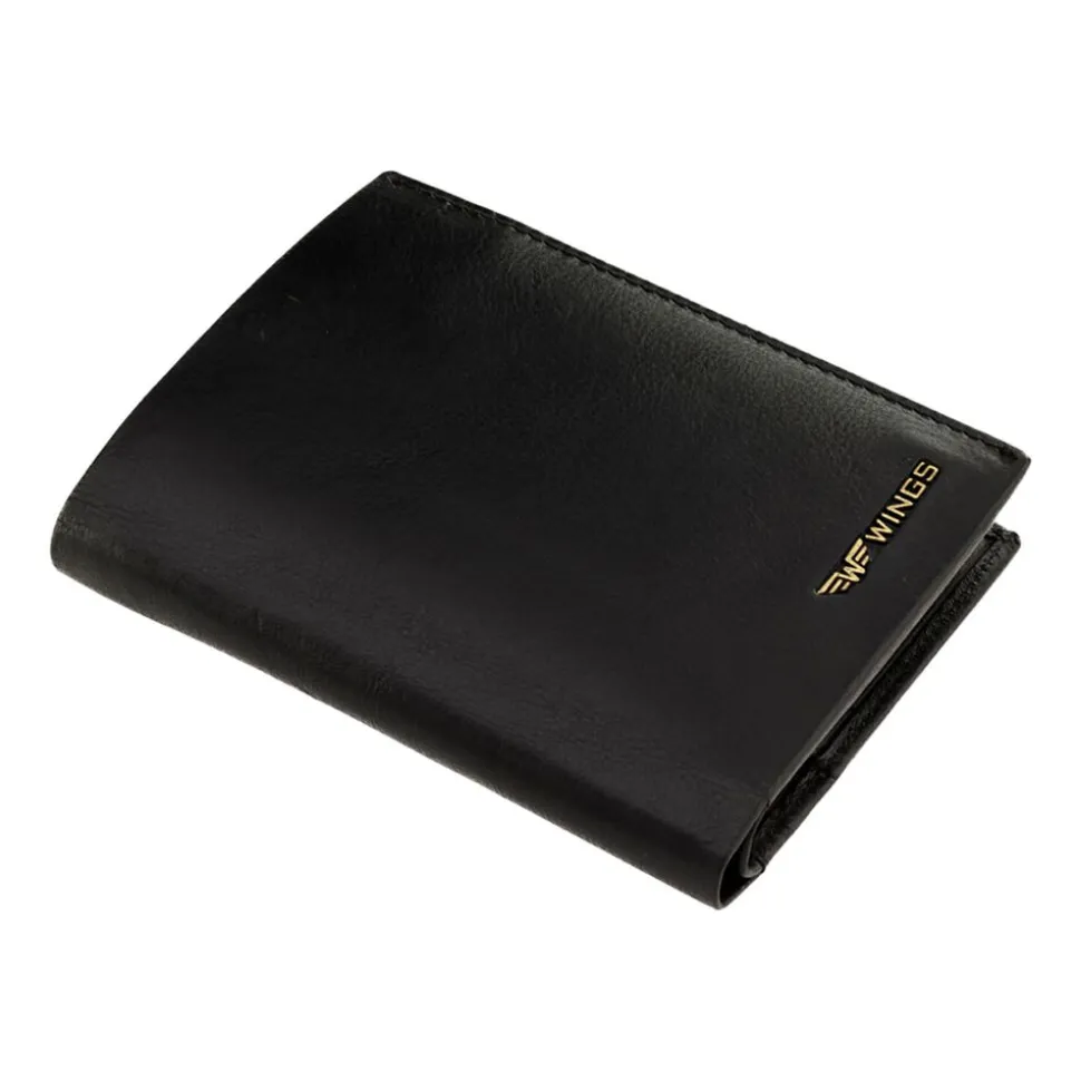 Portfel męski ze skóry bydlęcej Wings, 13 x 10 x 2 cm, RFID, czarny