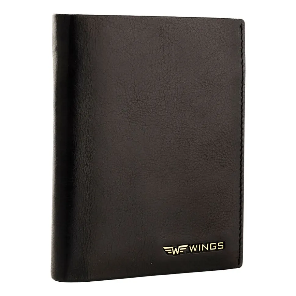 Portfel męski ze skóry bydlęcej Wings, 13 x 10 x 2 cm, RFID, czarny