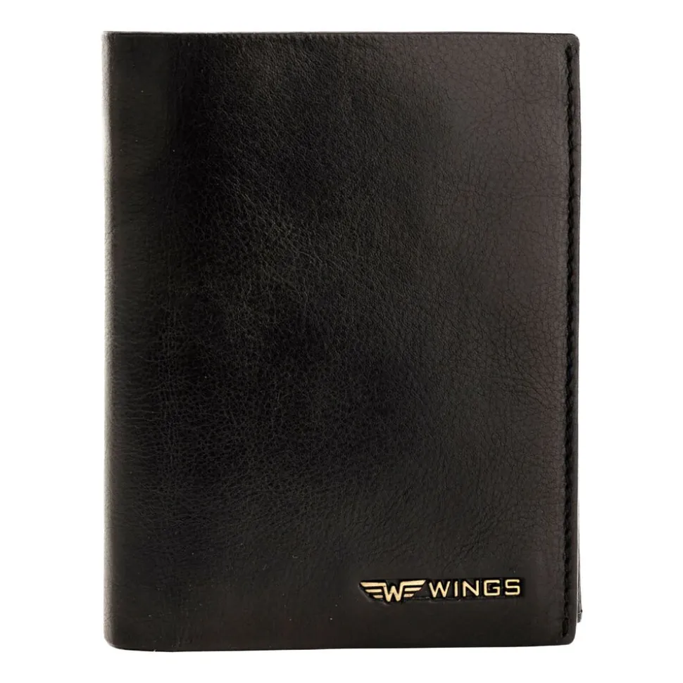 Portfel męski ze skóry bydlęcej Wings, 13 x 10 x 2 cm, RFID, czarny