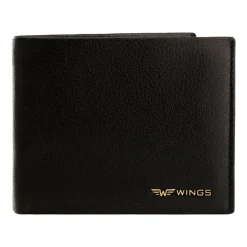 Portfel męski ze skóry koziej Wings, 11 x 13 x 2 cm, RFID, z kieszenią na monety, czarny
