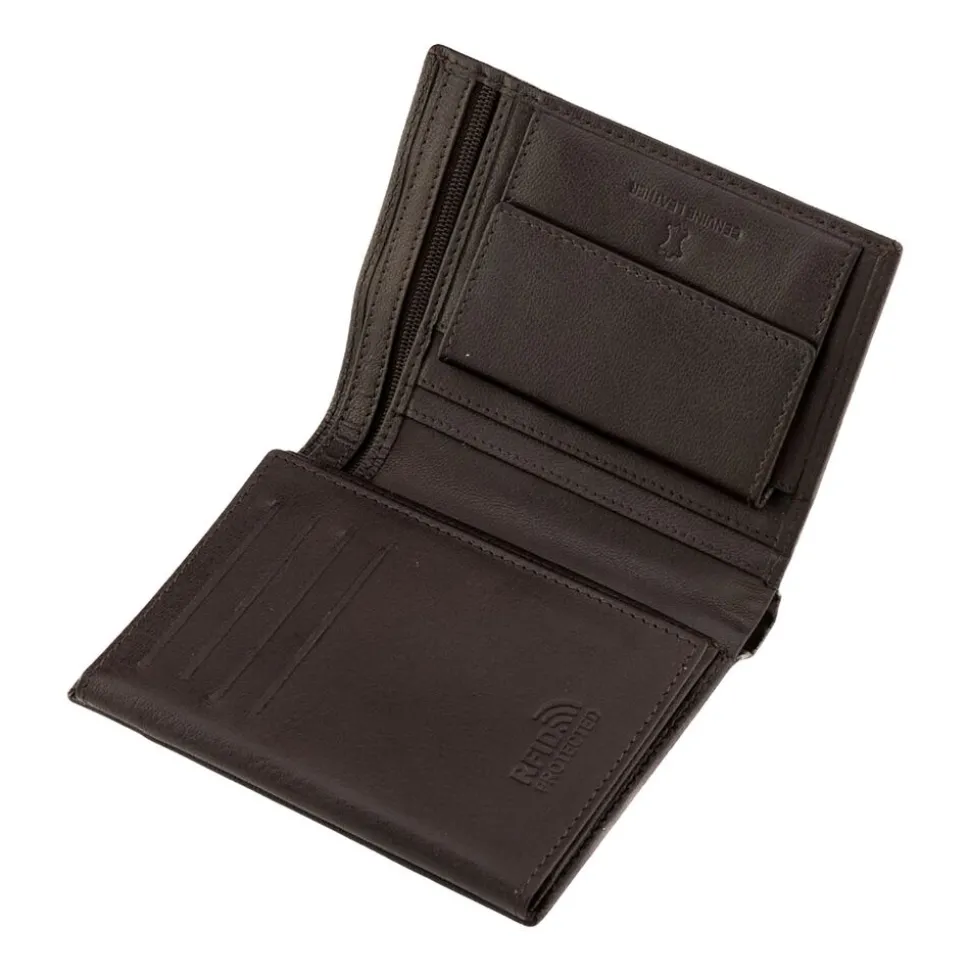 Portfel męski ze skóry koziej Wings, 13 x 10 x 2 cm, RFID, brązowy