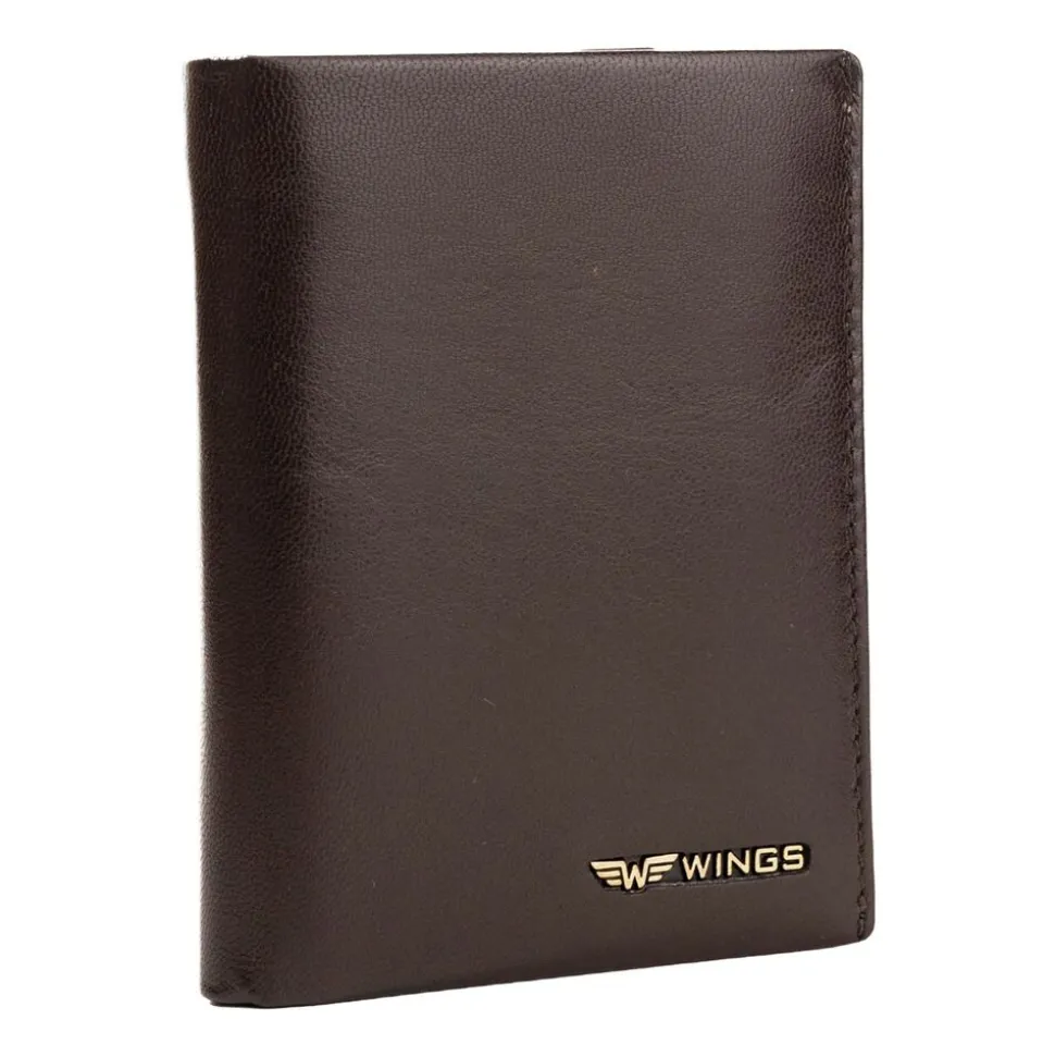Portfel męski ze skóry koziej Wings, 13 x 10 x 2 cm, RFID, brązowy