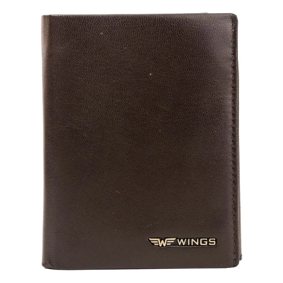 Portfel męski ze skóry koziej Wings, 13 x 10 x 2 cm, RFID, brązowy