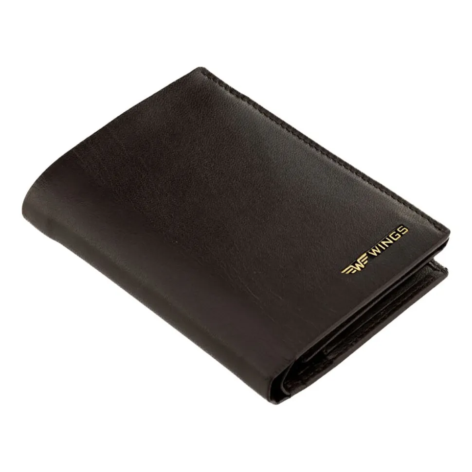 Portfel męski ze skóry koziej Wings, 13 x 10 x 2 cm, RFID, brązowy